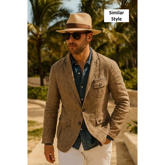 Joseph Abboud 100% Linen Blazer Men’s XL Tan Textured Sport Coat Summer Jacket - Picture 7 of 7